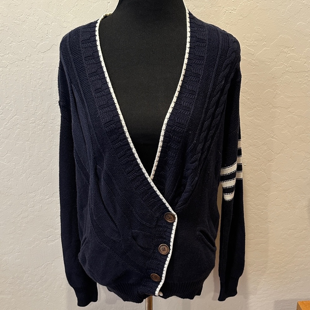 L.A.M.B. Deep Blue Cardigan with White Accents